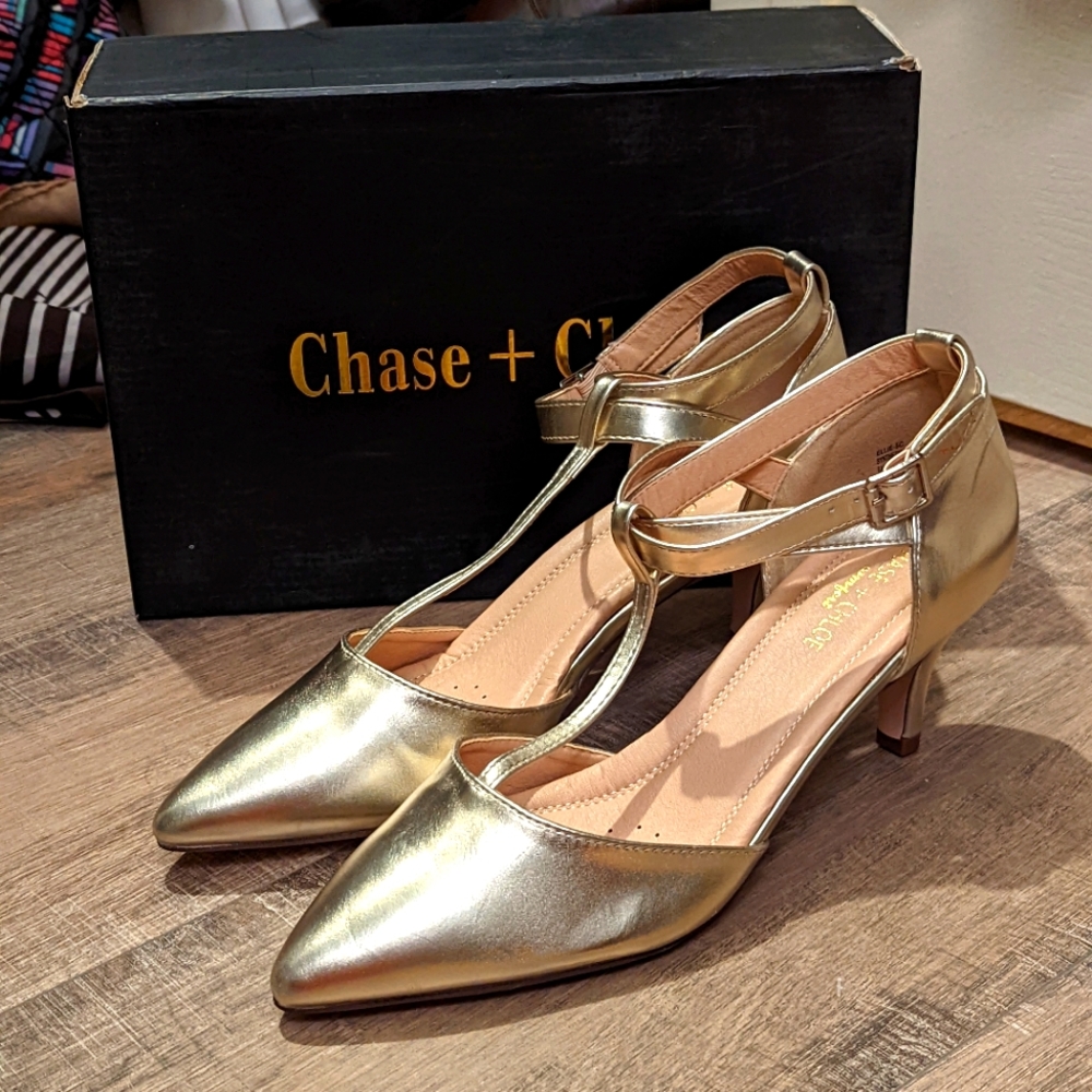 🛍️ Chase + Chloe Light Gold Ellie T-Strap Pump